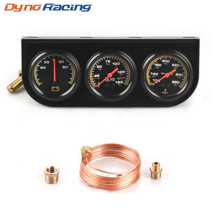 3 in1 Water Temp Gauge 52MM Oil Pressure Gauge AMP Volt Meter 12V Kit Car Mechanical Triple Gauge With Sensor