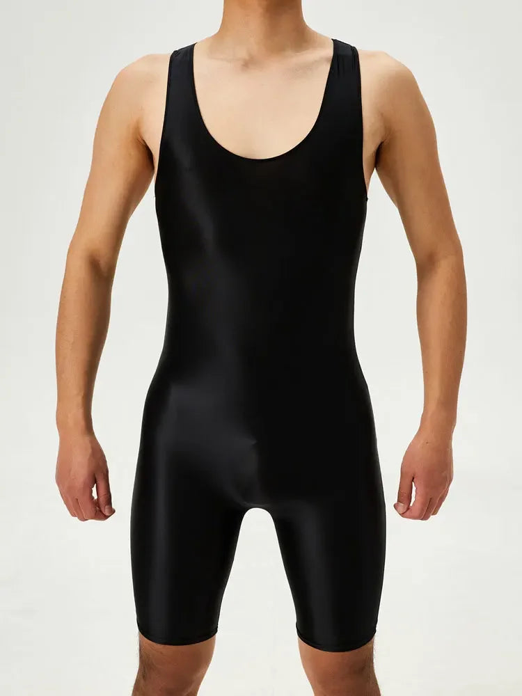 Men's Playsuit Gym High Elastic Bodysuit Shaper Wear Sexy Seamless Bulge Pouch Sleeveless Shirt Man Leotard Tights