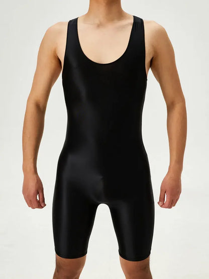 Men's Playsuit Gym High Elastic Bodysuit Shaper Wear Sexy Seamless Bulge Pouch Sleeveless Shirt Man Leotard Tights