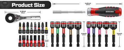 Geinxurn 19 PCS Ratcheting Screwdriver Set, Mini Rachet wrench,Rachet bit Handle and Nut Driver with Impact S2 Screwdriver Bits