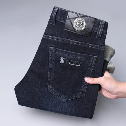 Autumn Winter Men's High-quality Slim Straight-leg Jeans Light Bussiness Casual Fashion Slimming Comfortable Style Male Trousers