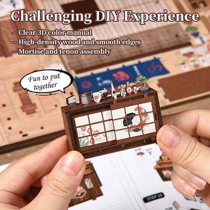Zuuton DIY Miniature Japanese Izakaya Dollhouse Kit 3D Wooden Puzzle with Furniture Handmade Craft Building Set Gift Home Decor