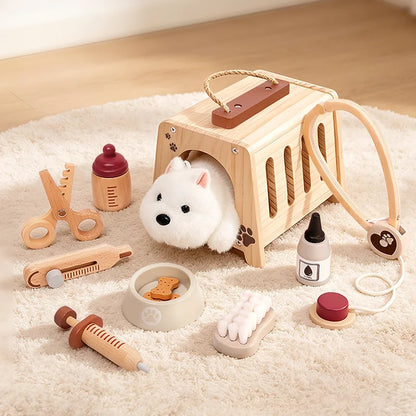 Wooden Pet Doctor Kit Kids Pretend Medical Role Play Educational Toy For Toddlers