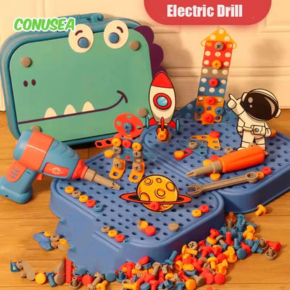 Dinosaur Drilling Children complete tool kit Electric Drill Screw Nut Career Role Play Toys Pretend Play Educational Toys Kids
