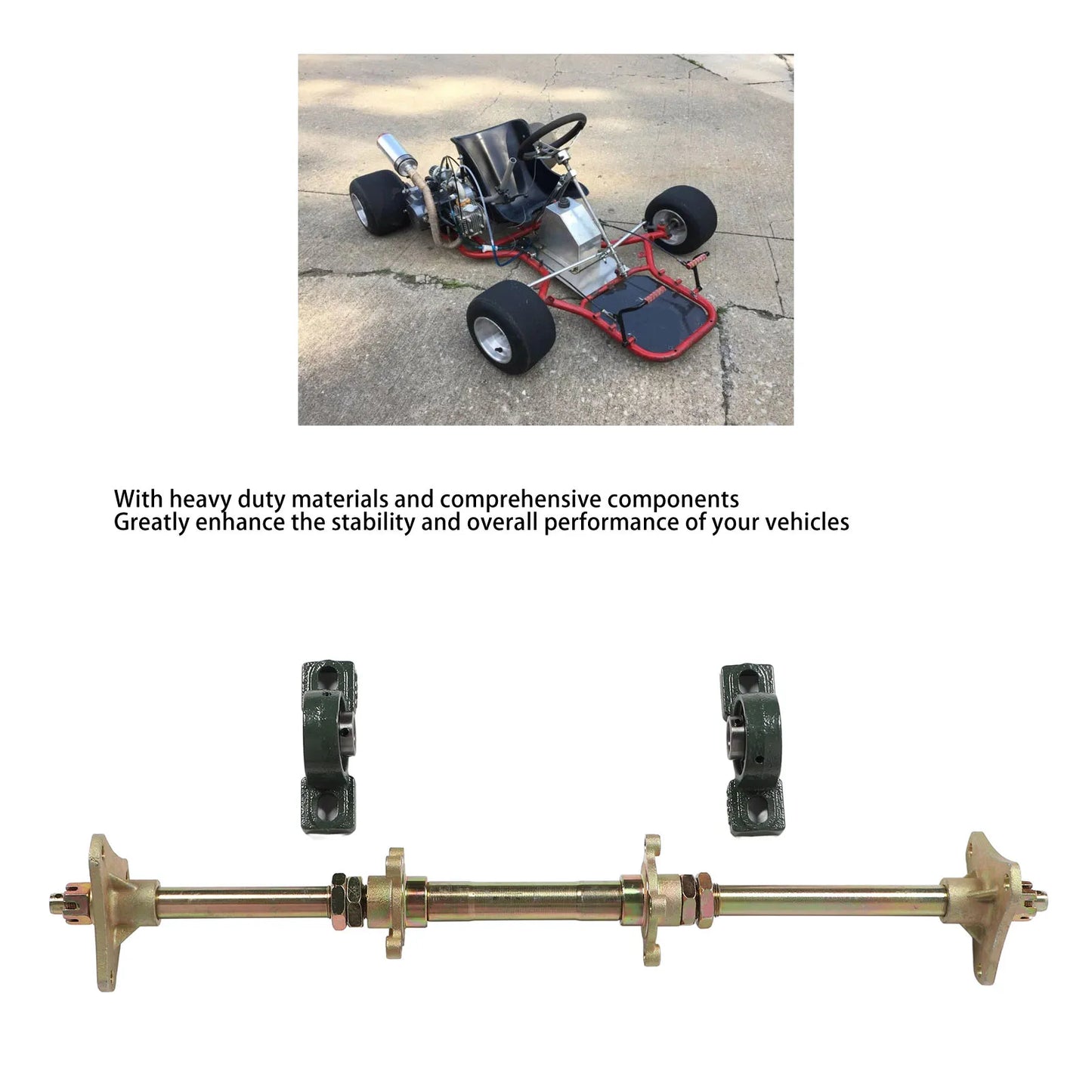 24inch Rear Wheel Axle Shaft Fixing Mounts High Strength Heavy Duty Go Kart Rear Axle Kit for Drift Trikes for 50‑150CC