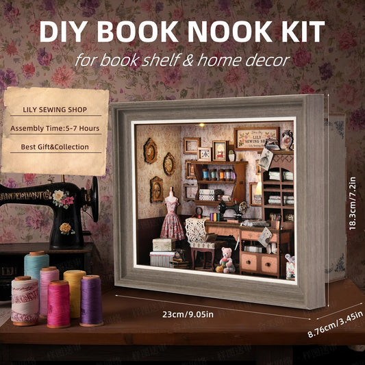 Book Nook Kit Tailor's Shop DIY 3D Wooden Puzzle Dollhouse Photo Frame Ornament Model Bookend Building Home Decoration