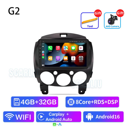SCARLIU for Mazda 2 2007-2014 Multimedia Video Player 4G WIFI GPS Navigation Carplay DVD Head Unit 2 Din Android 16 Car Radio