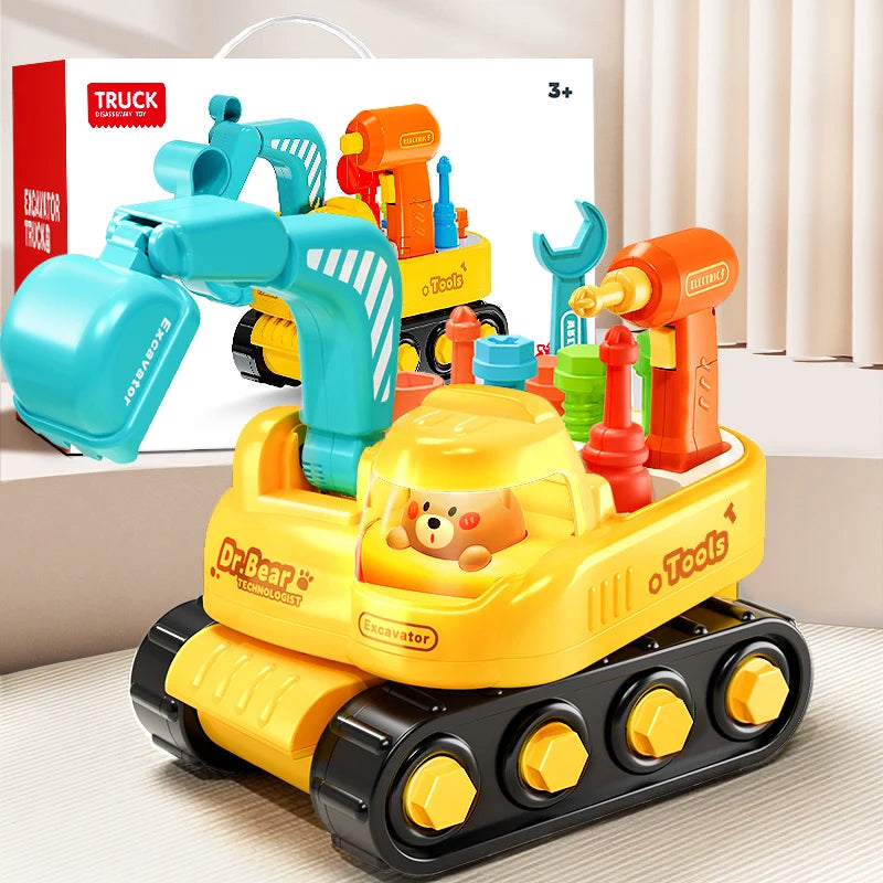 Electric Drill Toy Car with Screwdriver Light Sound Kid Pretend Play DIY Tools Removable Role Play Maintenance Gifts for 3 Years