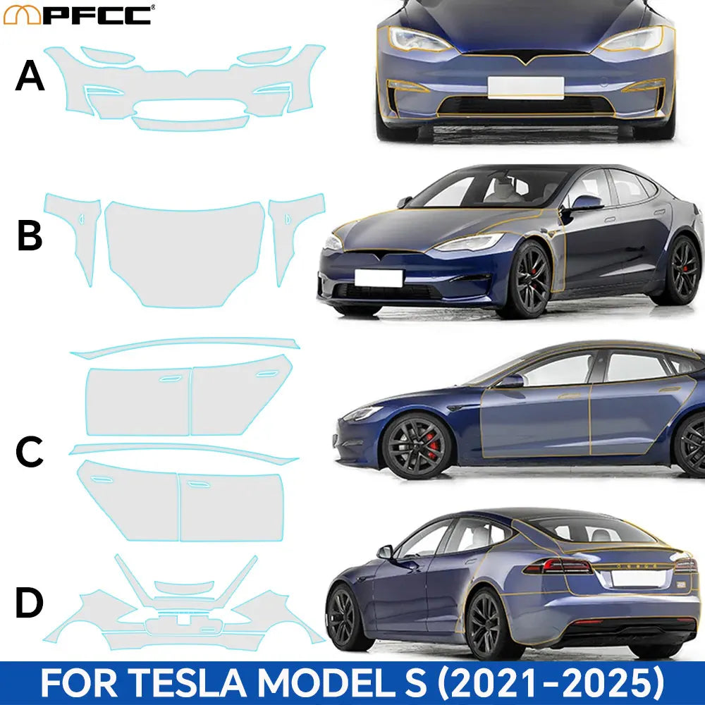For Tesla Model S 2021-2025 TPU Car Film 9Mil Pre-Cut Paint Protection Film Full Vehicle PPF Invisible Anti-scratch Vinyl Wrap
