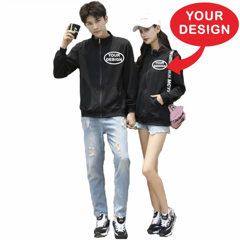Customized LOGO Men's Thin Jacket Embroidered Printed Zipper Coat Spring and Autumn Street Stand up Collar Cardigan Hoodie
