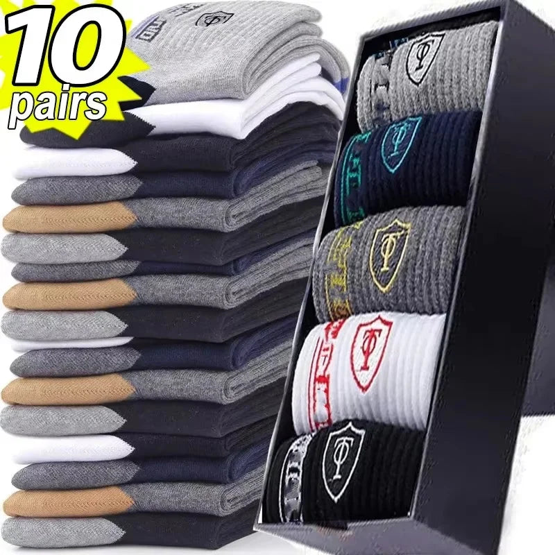 5 Pairs Premium Thickened Business Seasonal Versatile Stylish Mid-calf Socks for Men Anti-odor Mid-calf Athletic Socks