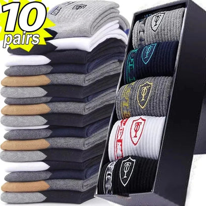 5 Pairs Premium Thickened Business Seasonal Versatile Stylish Mid-calf Socks for Men Anti-odor Mid-calf Athletic Socks
