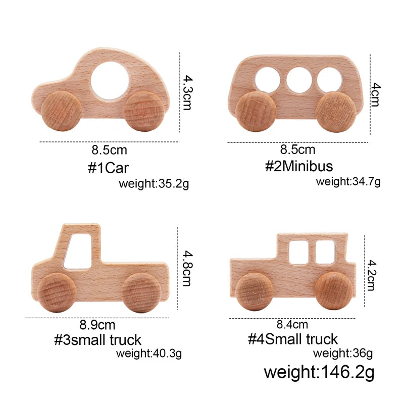 Wooden Baby Car Toys Beech Wooden Blocks Animal Dogs Cartoon Educational Montessori Toys For Children Teething Baby Teether