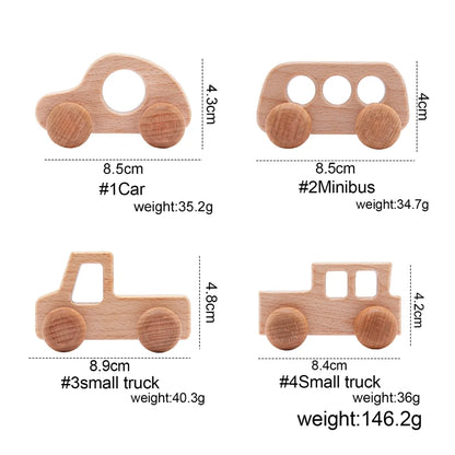 Wooden Baby Car Toys Beech Wooden Blocks Animal Dogs Cartoon Educational Montessori Toys For Children Teething Baby Teether