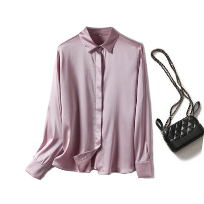 Luxury Satin silk shirt women's long sleeve 93% mulberry silk shirt commuter office lady style for Spring/Summer