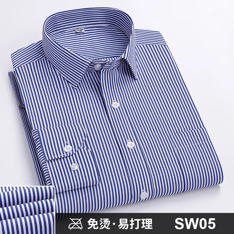 Men's Formal Shirt Long Sleeve S~8XL Oversized Office Solid Color Striped Anti-wrinkle Non-ironing Fashion Business White Shirts