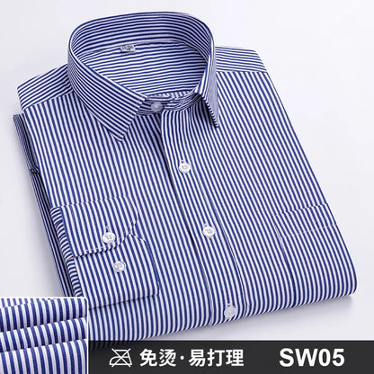 Men's Formal Shirt Long Sleeve S~8XL Oversized Office Solid Color Striped Anti-wrinkle Non-ironing Fashion Business White Shirts