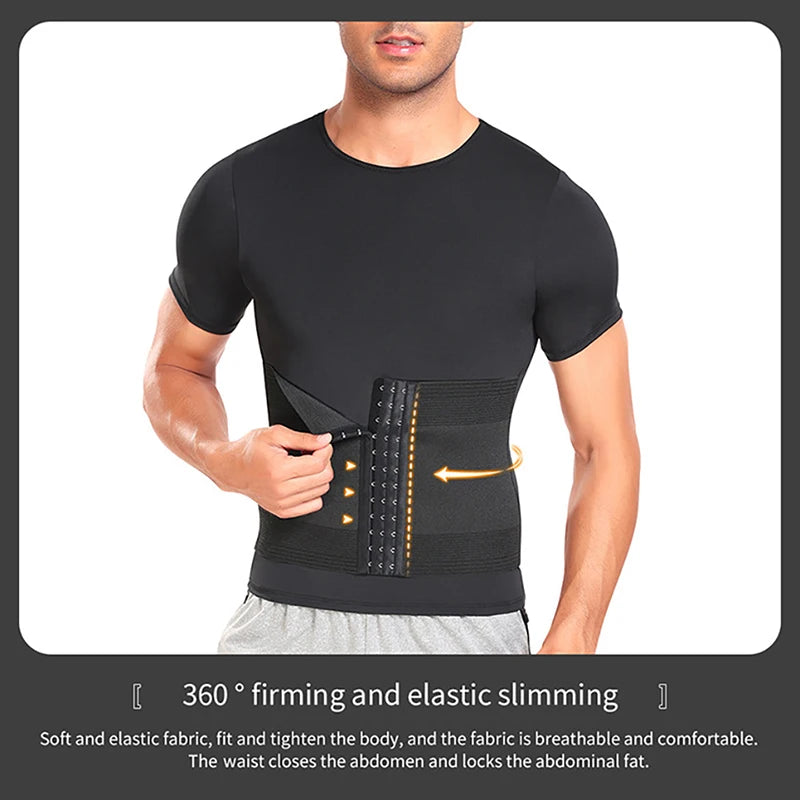Waist Trainer Shirts for Men Abdomen Reducing Tummy Control Girdle Slimming Body Shaping Underwear Compression Tees Shapewear