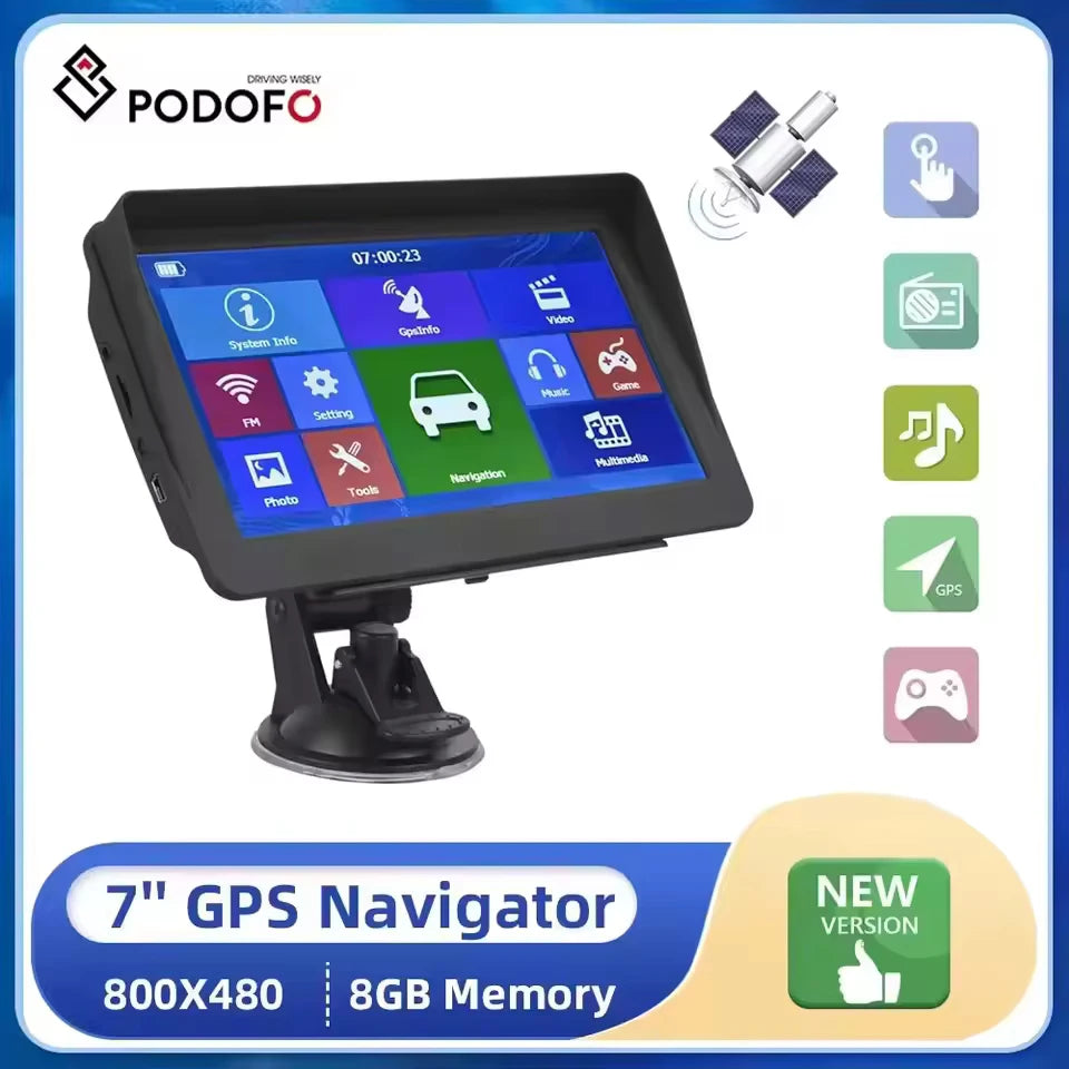 Podofo Car GPS Navigation 7 Inch Touch Screen GPS Navigator Truck Sunshade Sat Nav 256M Europe Map GPS Navigators