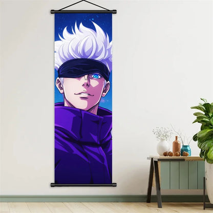Jujutsu Kaisen Gojo Satoru Anime Art Fabric Wall Poster Hanging Scroll for Bedroom Gaming Room Decor Ideal Gift for Fans