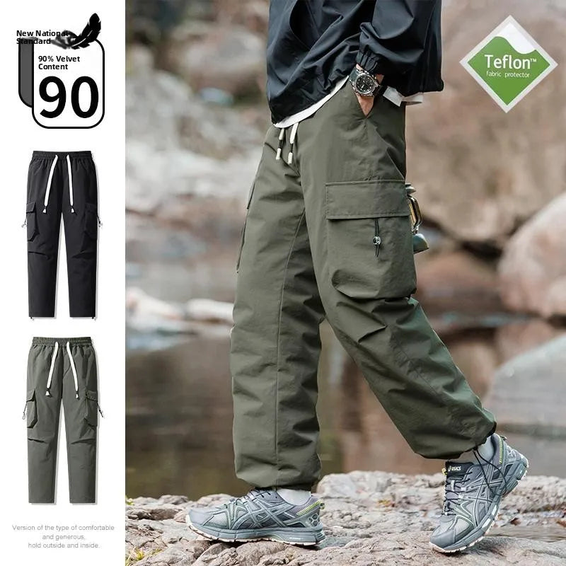 Men's Winter Windproof Waterproof Durable 90% White Duck down Thermal Outdoor Workwear Ski Pants Fashionable Straight Leg Tro...