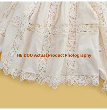 HEIDD Gentle Wave Collar Embroidered Heavy Work Loose Shirt Women's Spring 2026 Breathable Long Sleeve Cotton Gentle Style