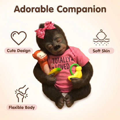NPK 18inch Lifelike Reborn Baby Orangutan Doll Soft Touch Dark Skin Hand Root Hair Cuddly with Multiple Layers Painting