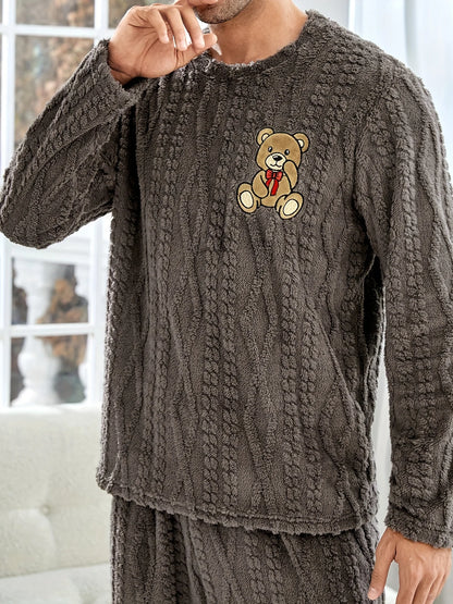 Autumn Season Men'S Long Retro Print Pajama Set, Perfect for Fall/Winter Casual Long Sleeve Button-Up Pajama Sets Nightwear Pjs