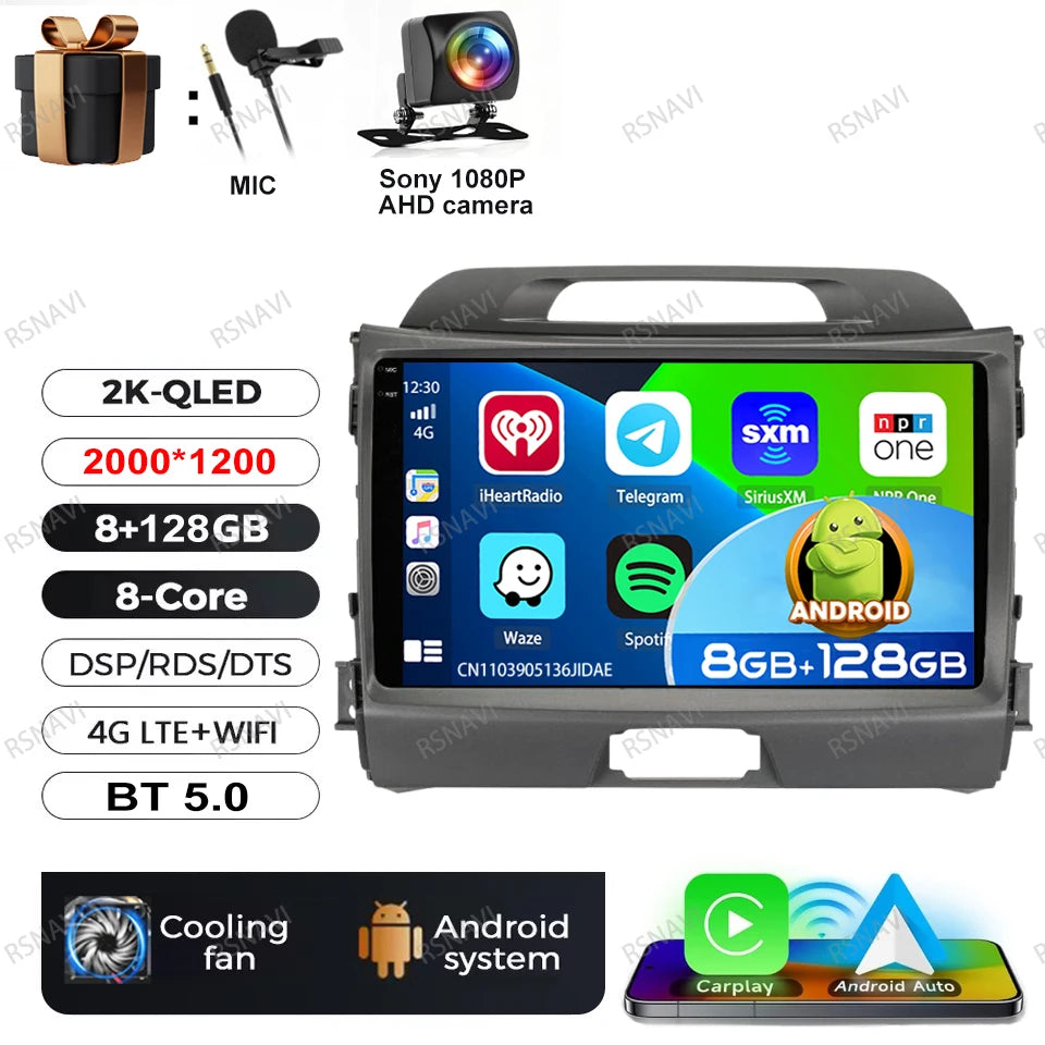 Car Radio Android 15 For KIA Sportage 2010 2011 2012 2013 2014 2015 2016 5G WIFI Qualcomm Navigation DSP Stereo Multimedia GPS