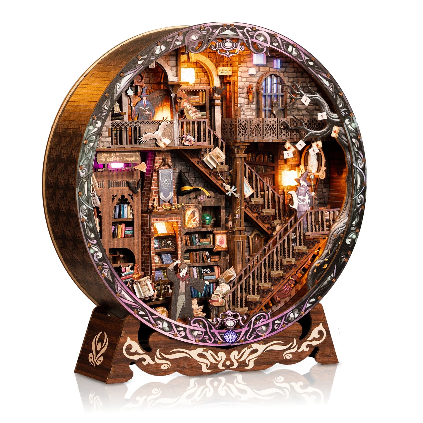 DIY Wooden Magic Library Casa Miniature Model Kits With LED Lights Dollhouse with Furniture 3D Puzzle for Friends Birthday Gifts