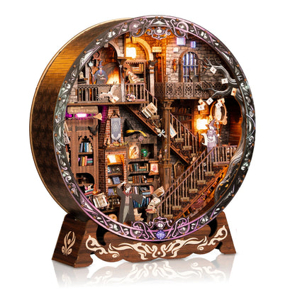DIY Wooden Magic Library Casa Miniature Model Kits With LED Lights Dollhouse with Furniture 3D Puzzle for Friends Birthday Gifts