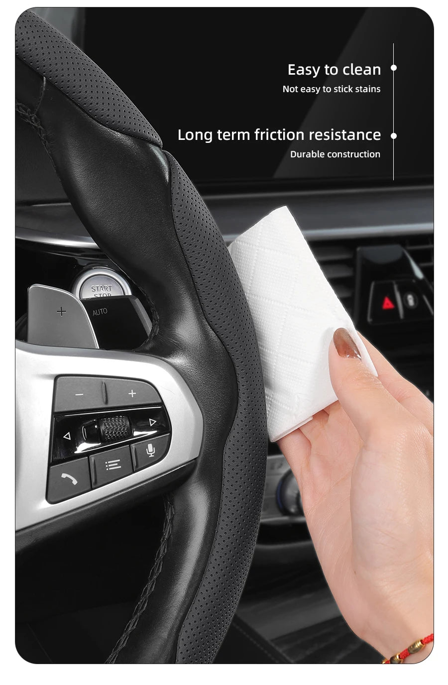 Suitable for Leapmotor Breathable Leather Steering Wheel Cover with Segmented Quick-Release Design, Non-Slip and Durable, for Models T03 C10 B10 B05 B03X C16 C11 C01, Etc., in Black, Bright Red, and Green