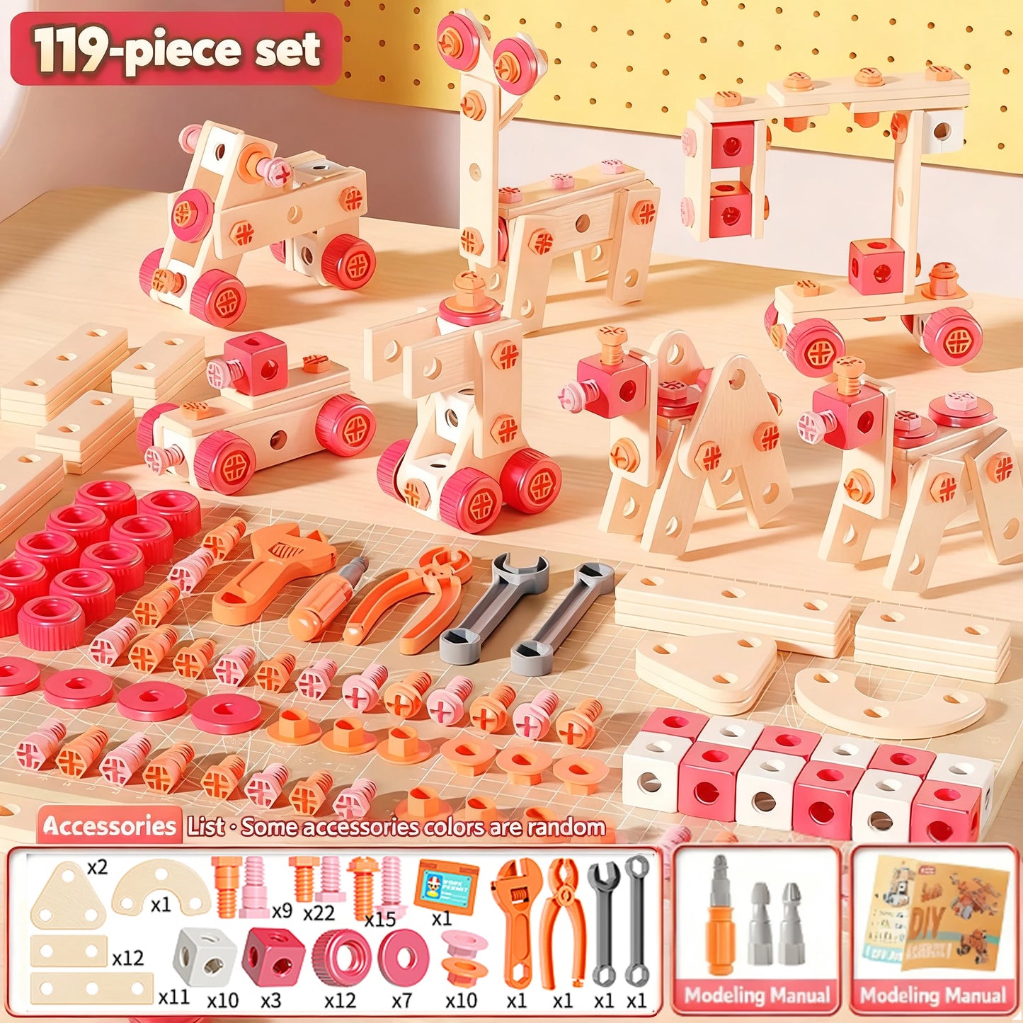 Kids Tool Set DIY Nut Assembly Puzzle Simulated Screwing Toolbox Early Educational Disassembly Repair Kit STEM Montessori Toys