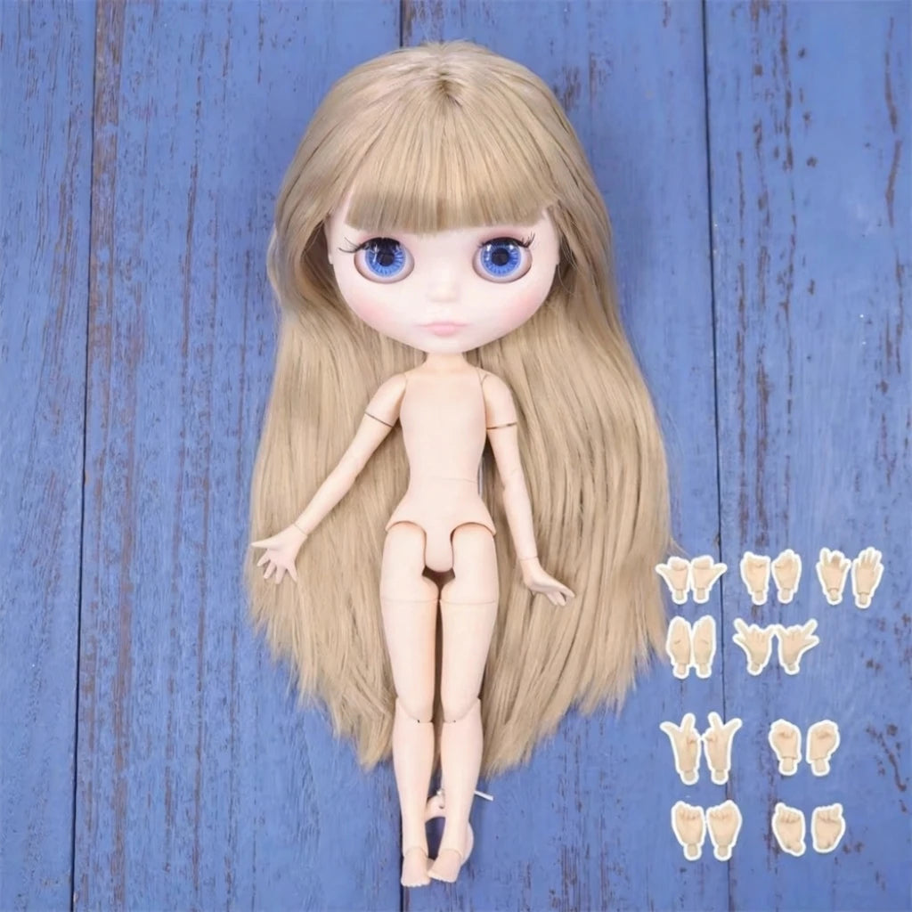 ICY DBS Blyth doll 1/6 BJD Customized nude joint body with white skin, glossy face,blue background is matte face girl gift, toy