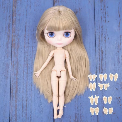 ICY DBS Blyth doll 1/6 BJD Customized nude joint body with white skin, glossy face,blue background is matte face girl gift, toy