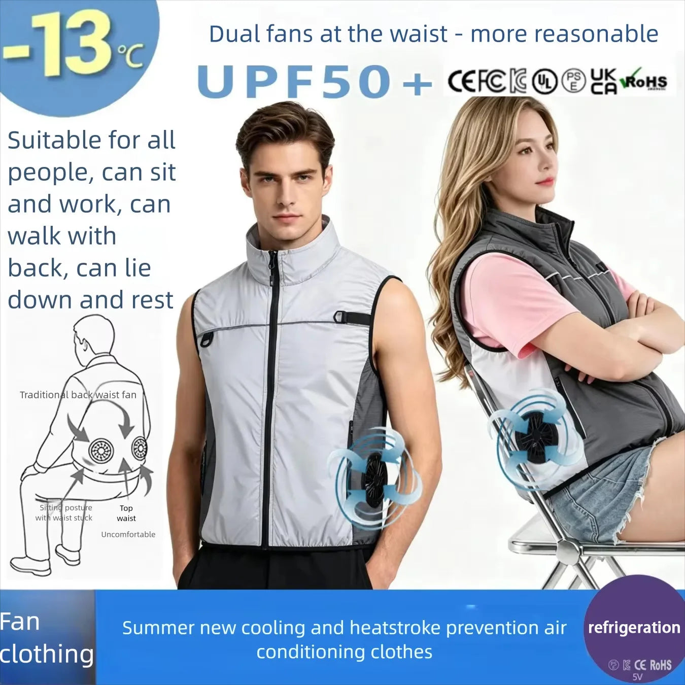 Summer New Side Fan Vest USB Refrigeration Air Conditioning Clothing for Men Women Outdoor Heat Protection Fishing Work Clothes