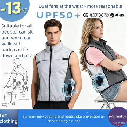 Summer New Side Fan Vest USB Refrigeration Air Conditioning Clothing for Men Women Outdoor Heat Protection Fishing Work Clothes