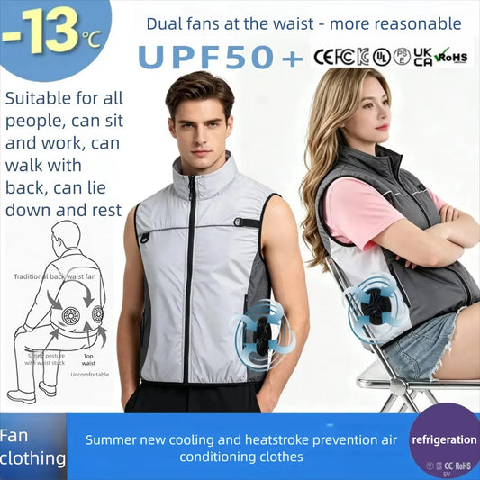 Summer New Side Fan Vest USB Refrigeration Air Conditioning Clothing for Men Women Outdoor Heat Protection Fishing Work Clothes