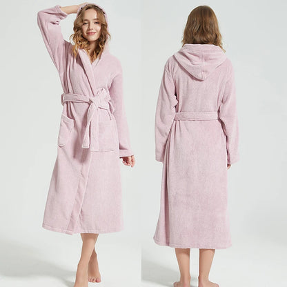 Hooded Bathrobe Men 100% Cotton Hooded  Women Sleepwear Nightgown Towel Fleece Thick Long Soft Autumn Winter White Home Hotel