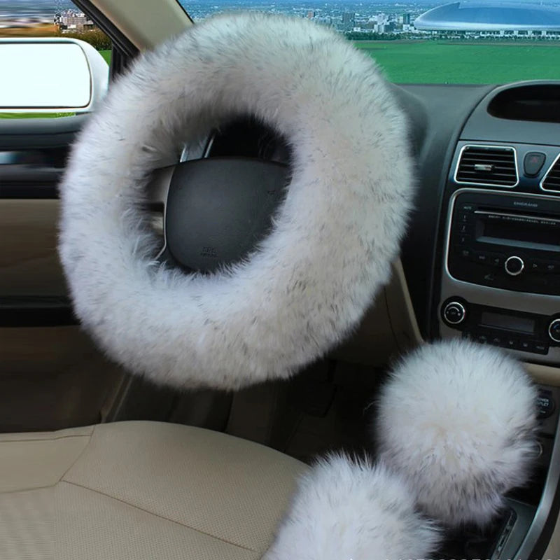New Car Fluffy Plush Steering Wheel Cover Fashion Winter Warm Fleece Non-slip Handle Gloves Ladies Car Decoration Accessories