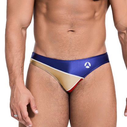 AMORESY Color block men glossy underpants Silk thin men Brief oily Yoga running Leisure shinny briefs