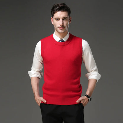 Top Grade Thick Anti-Pilling New Oneck Brand Business Casual Fashion Men Knit Pullover Sweater Vest Autum Winter Sleeveless