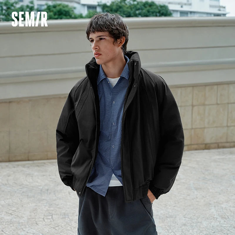 Semir Down Jacket Men Bomber Jacket Three-Resistant 2025 Winter New Warm Stand Collar Top Loose Raglan Sleeve Men's Clothing