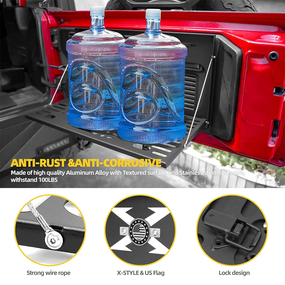 Tailgate Table Black Rear Foldable Shelf Fits for Jeep Wrangler JK JKU JL JLU 2007-2025 2/4 Door, Support up to 75lb Storage Car