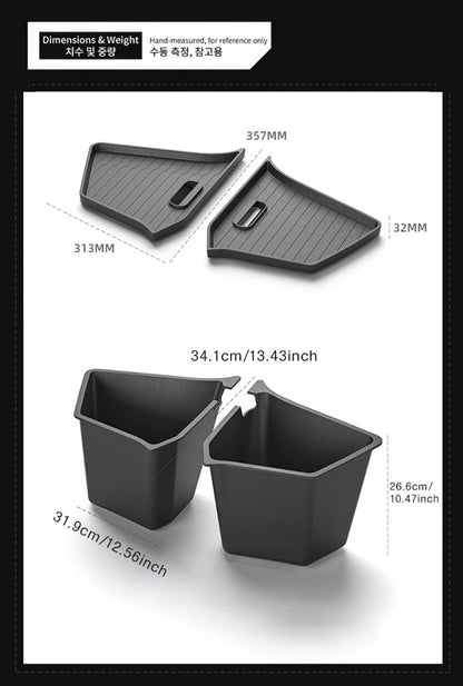 Trunk Side Storage Box Space Optimization Corrosion Resistant TPE Organizer Bins with Lids 1 Pair 2026 Tesla Model Y L LWB Trunk
