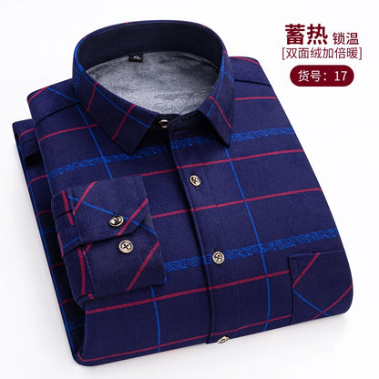 Thickened Flannel Men's Shirt Fashion Warm Plaid Winter Casual Square Collar plus Size Clothing Fleece Lined Double Sided Velvet