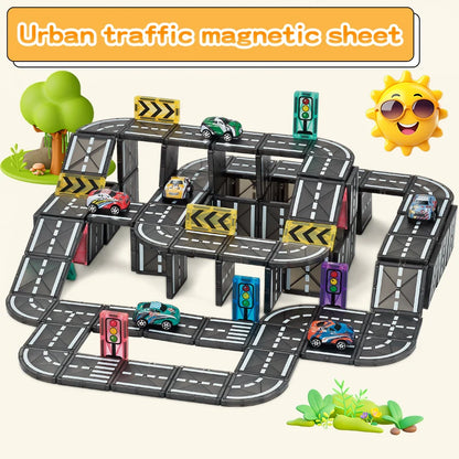 Magnetic Road Magnet Crane Car Toy Magnetic Block STEM Toys Creativity and Educational Construction Toys for Kids Birthday Gifts