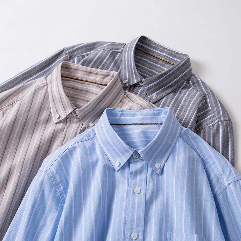 Fashion Korean Popular Clothes 100% Cotton Striped Long Sleeve Shirts for Man Casual Plain Shirt Trends Designer Tops