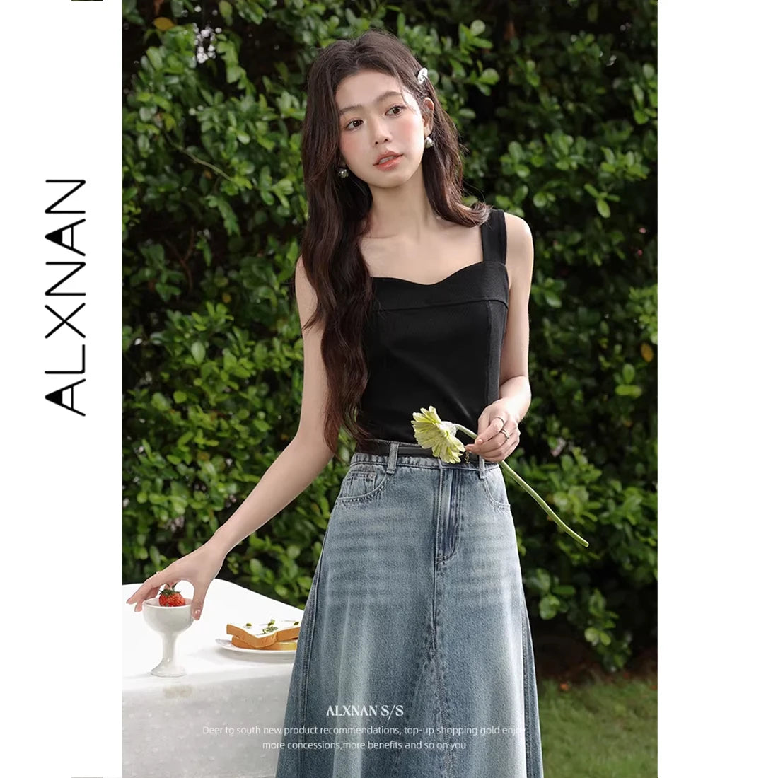 ALXNAN Black Tank Tops Women 2026 Summer Elegant Fashion Strapless Tank Top New Casual Cute Sleeveless Tops Female L53819