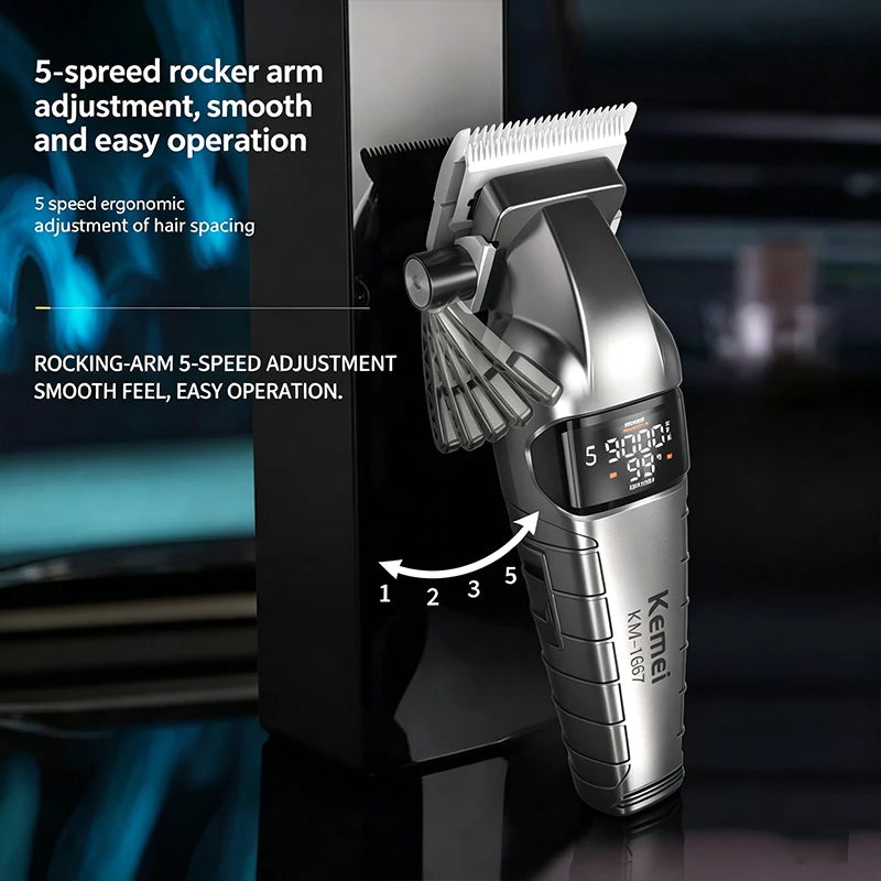 Kemei KM-1667 Trimmer Professional 10W 9000RPM Motor Rechargeable Hair Clippers DLC blades LED Display Trimmer Man